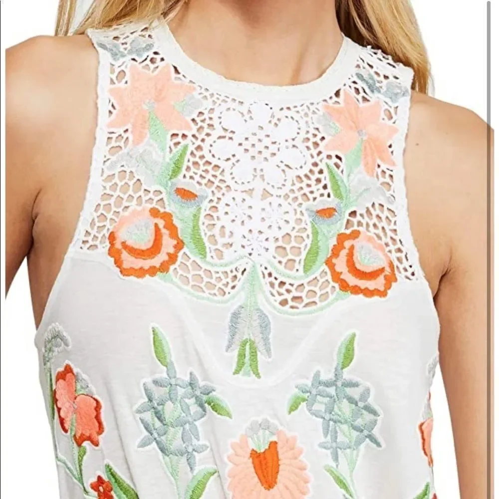 NWT Free People Flower Power Embroidered Tank Top